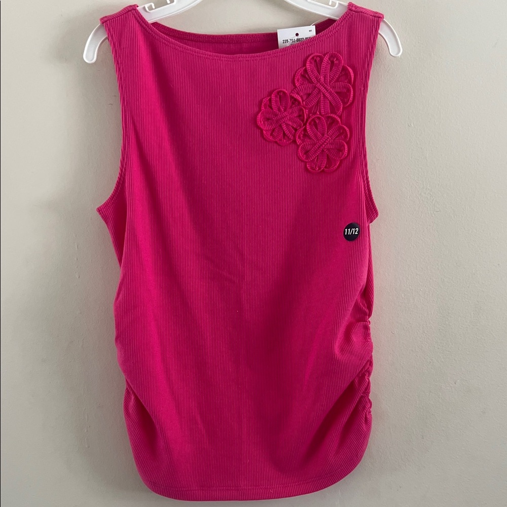 Abercrombie Kids Fuchsia Tank Top with‎ Floral Accents Size 11/12 NWT